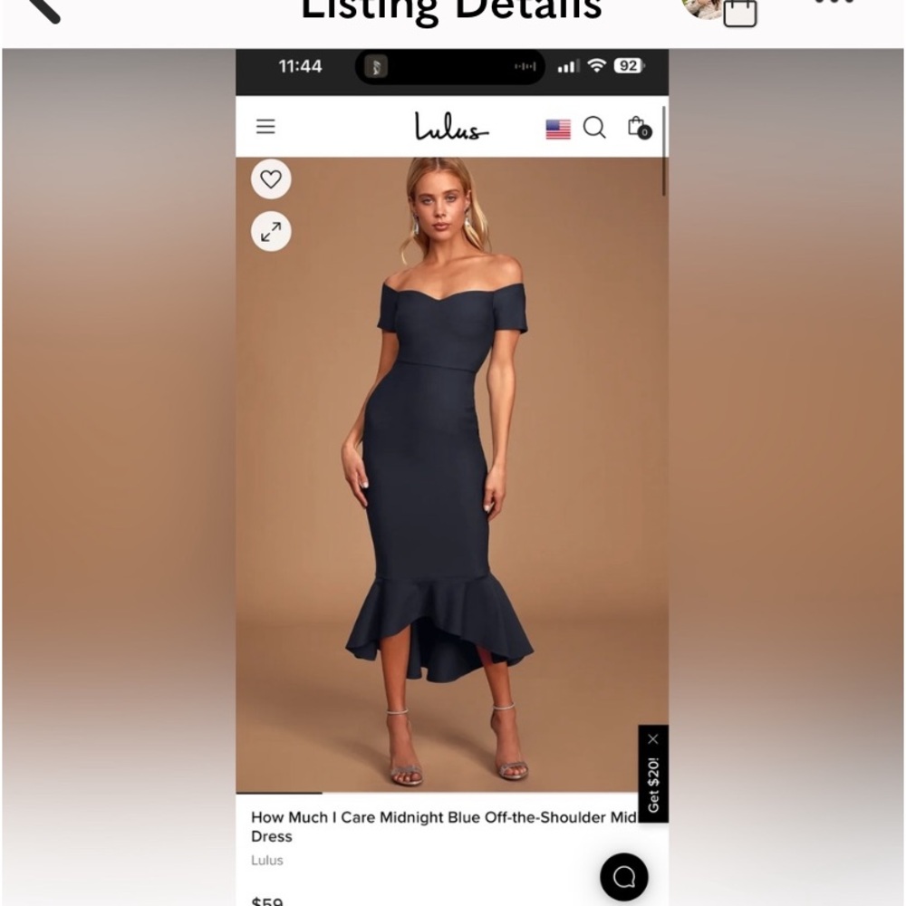 Lulus Off the shoulder navy blue dress